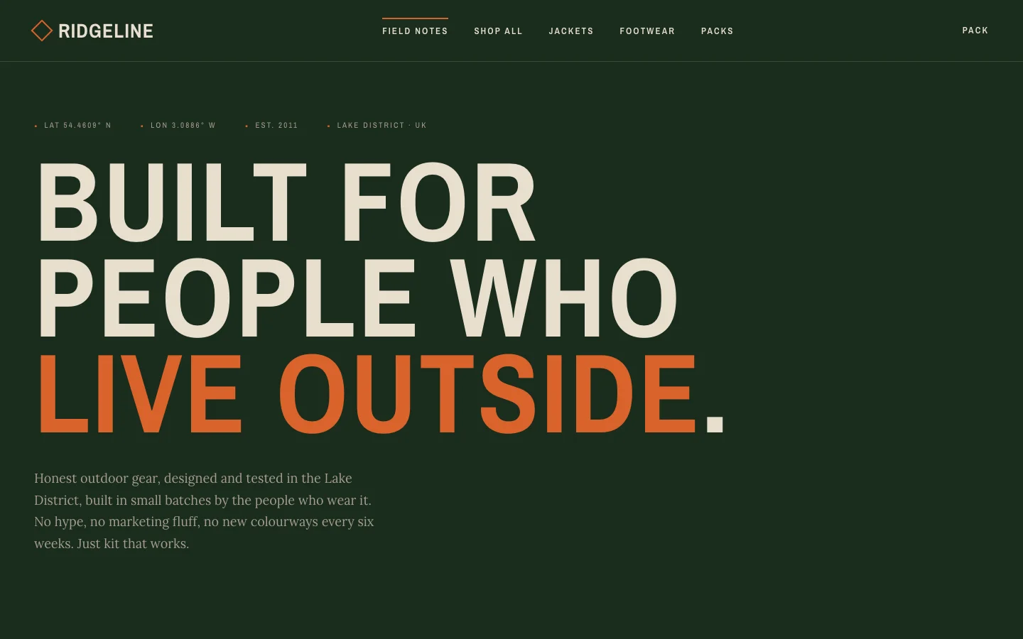 Ridgeline Outfitters website preview
